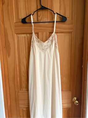 Cream Lace-Trim Slip Chemise with Adjustable Straps